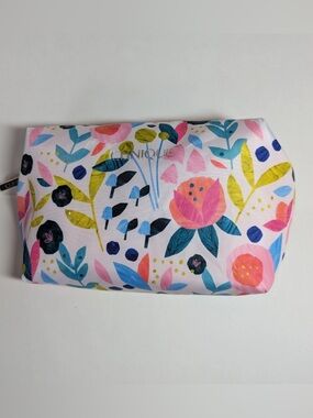 New Clinique Floral Makeup Bag - Pink, Blue & Green zippered pouch
